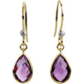 Tear Drop Amethyst Earrings with Diamonds