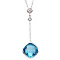 Checkerboard Swiss Blue Topaz Drop Pendant with Diamonds