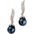 Cultured Black Pearl Dangle Earrings with Diamonds