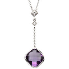 14K White Gold Necklace with Amethyst and Diamond accents