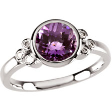 14K White Gold Ring with Bezel-set Amethyst and Diamond accents 