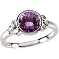 14K White Gold Ring with Bezel-set Amethyst and Diamond accents