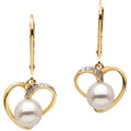 14K Yellow Gold Earrings with Freshwater Cultured Pearls and Diamond Accents