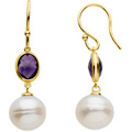 14K Yellow Gold Earrings with Freshwater Cultured Pearls and Amethysts