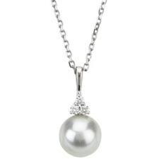 14K White or Yellow Gold Freshwater Cultured Pearl and Diamond Necklace