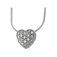 14K White Gold Diamond Heart Slide featured on an 18” Snake Chain