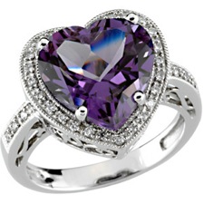 14K White Gold Amethyst and Diamond Ring