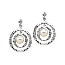 14K White Gold Freshwater Cultured Pearl and Diamond Earrings