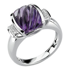 14K White Gold Amethyst and Diamond Ring