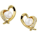 14K Yellow Gold Heart Earrings with Cultured Akoya Pearls and Diamond accents